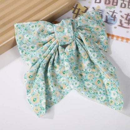 PRETTY DITSY ORGANZA BOW RIBBON HAIR CLIPS | Mint