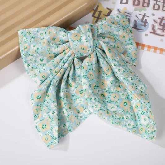PRETTY DITSY ORGANZA BOW RIBBON HAIR CLIPS | Mint