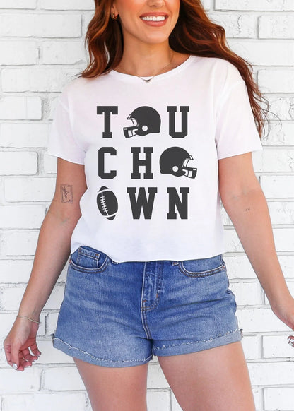 Touchdown Football Cropped Boxy Tee | Oversized Game Day Shirt | Women’s Football Graphic Tee | Neutral Sporty Fall Outfit