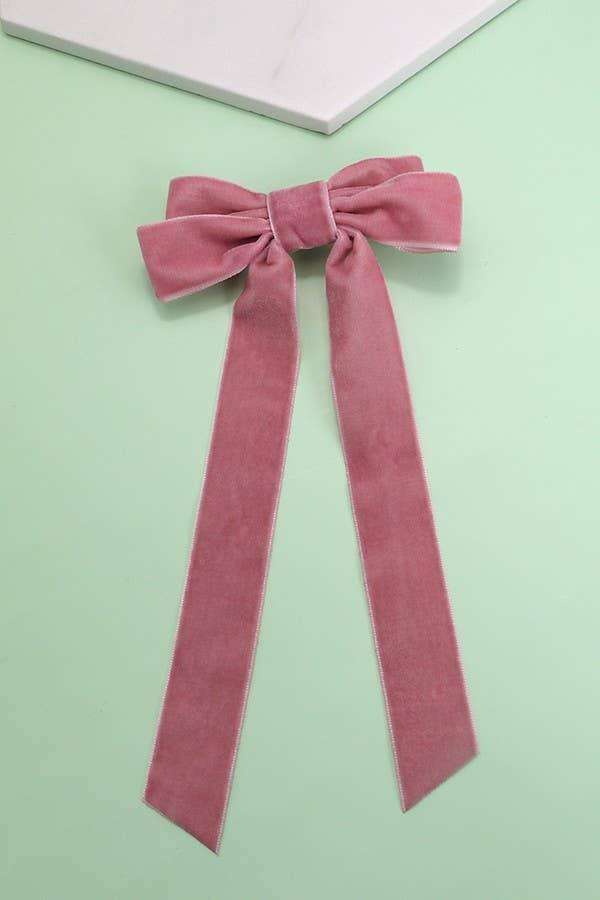 SOFT LONG VELVET RIBBON BOW HAIR CLIPS - Black