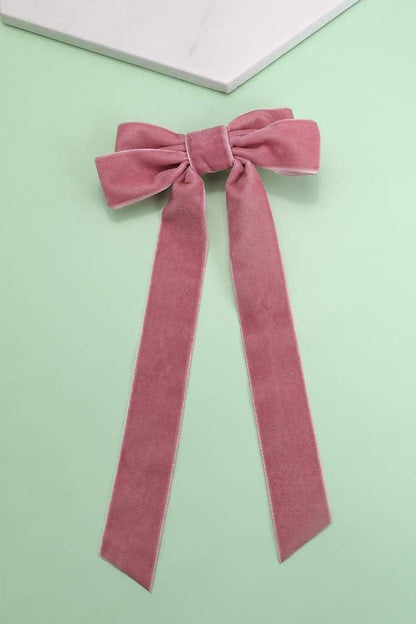 SOFT LONG VELVET RIBBON BOW HAIR CLIPS - Black