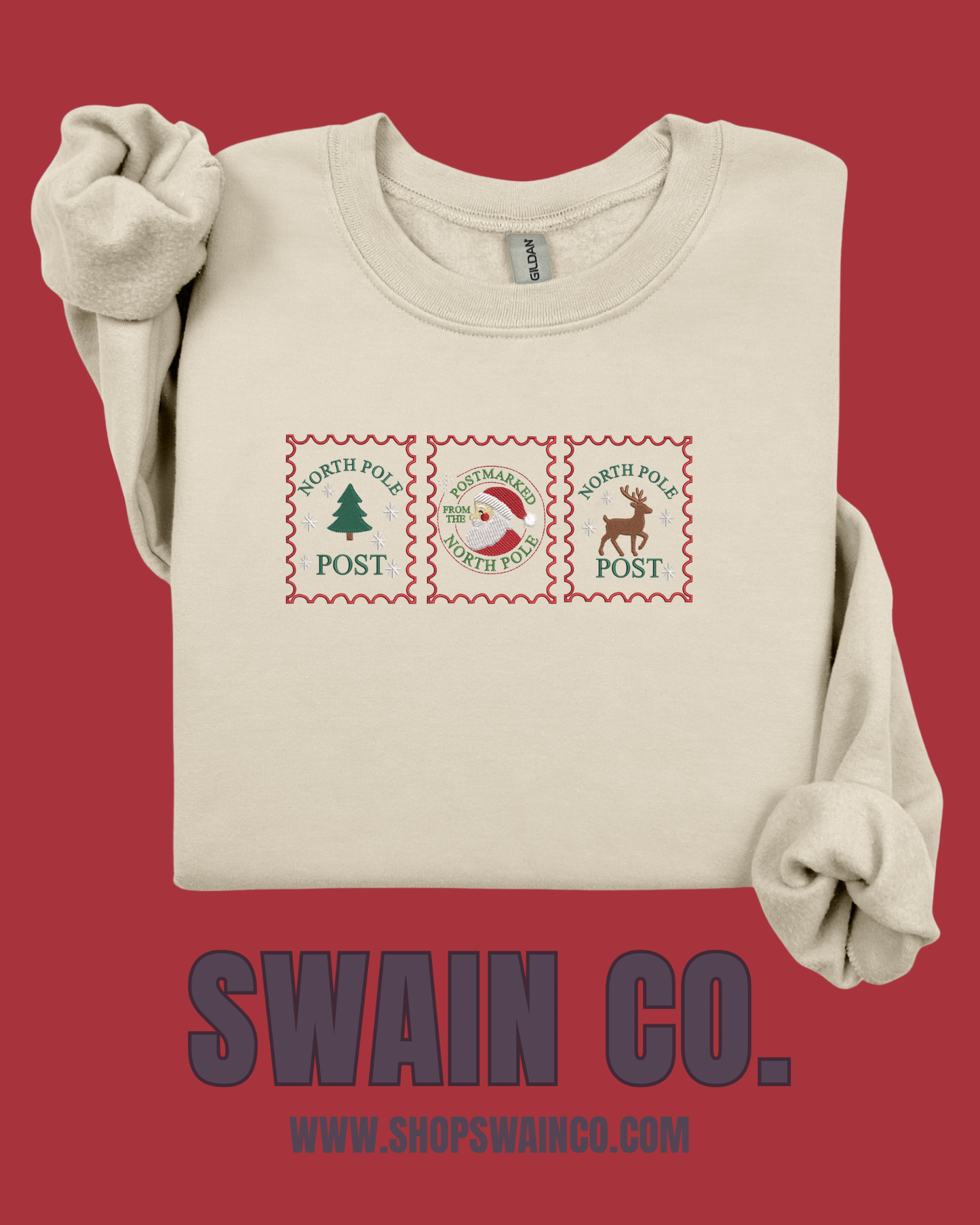 Christmas Rustic Stamp Embroidered Sweatshirt | Vintage Holiday Crewneck | Cozy Christmas Sweatshirt | Farmhouse Christmas Gift | Embroidered Crewneck