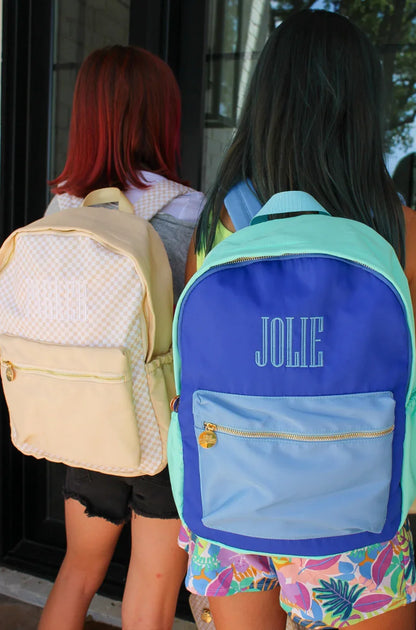 Personalized Tan Checkered Backpack – Standard Size | Back to School Ready