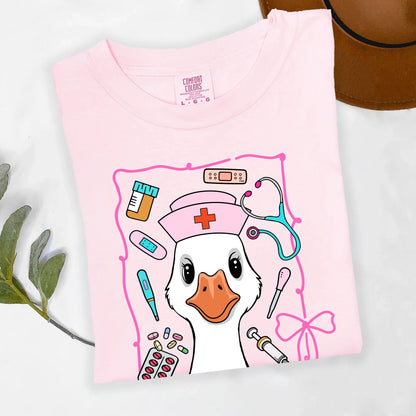 Silly Goose Medical Staff Graphic T-Shirt | Funny Healthcare Worker Tee | Nurse, RT, Tech, CNA Shirt | Hospital Staff Doodle Tee