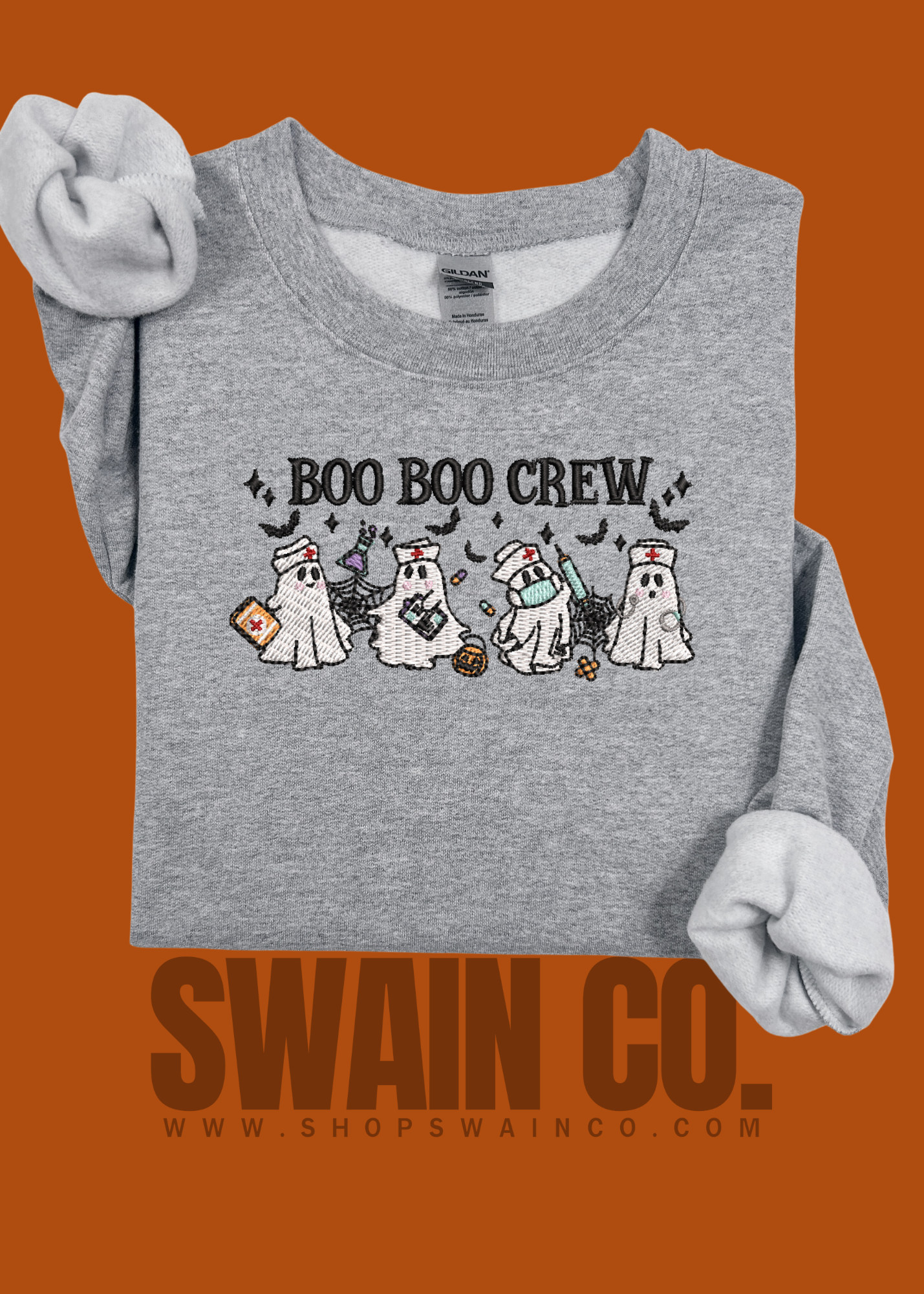 Boo Boo Crew Ghost Nurse Embroidered Sweatshirt | Halloween Nurse Crewneck | Spooky Season Medical Staff Gift
