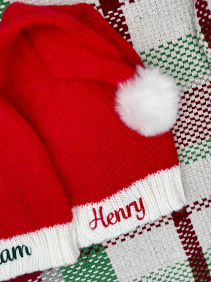 Personalized Knitted Santa Hat – Baby & Toddler Christmas Hat | Custom Holiday Photo Prop | Embroidered Name Hat | First Christmas Outfit