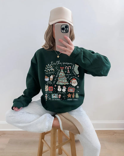 Favorite Christmas Things Doodle Sweatshirt – Forest Green | Christmas in July Crewneck | Holiday Cozy Sweatshirt