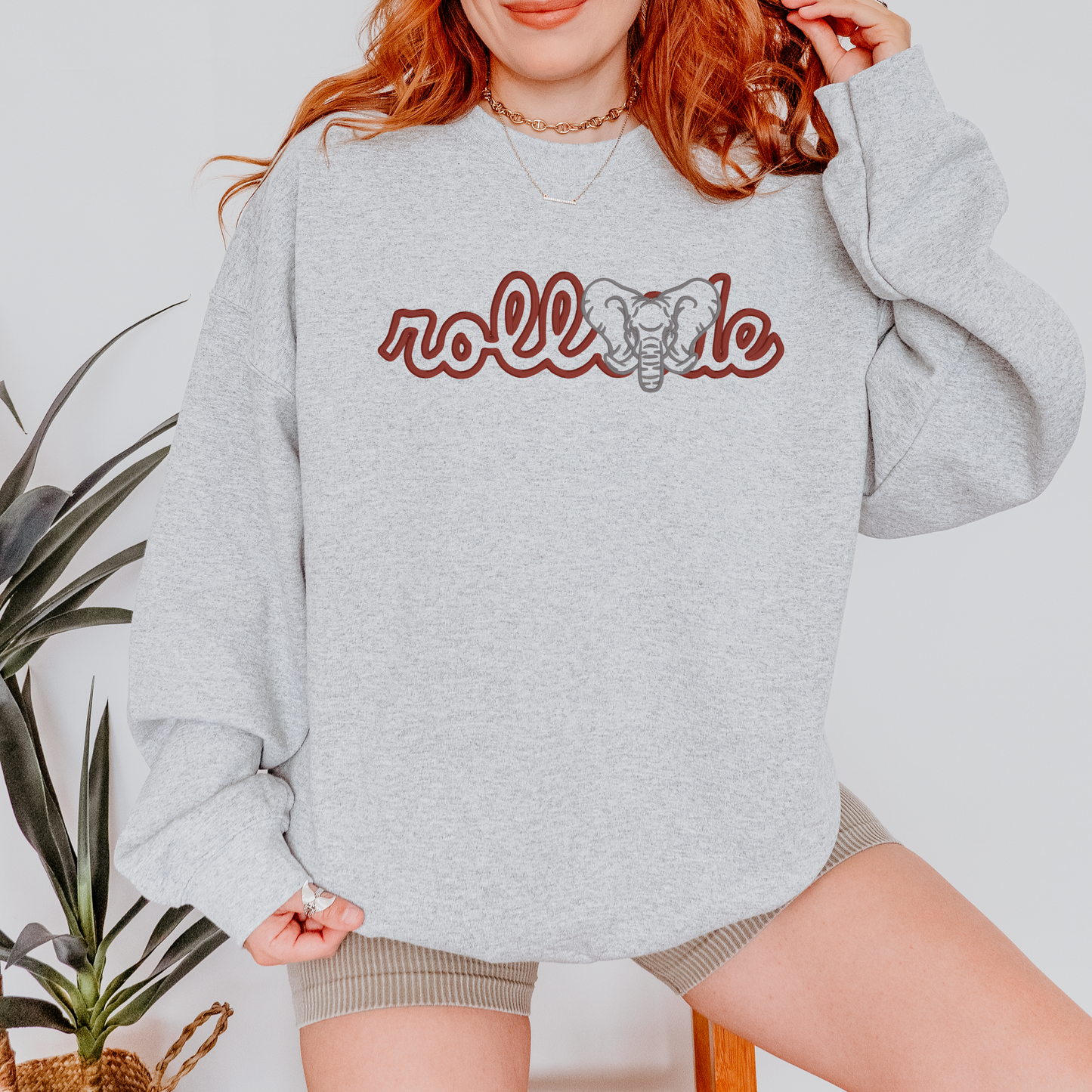 Embroidered Roll Tide Crewneck Sweatshirt | Crimson Football Sweatshirt | Embroidered Game Day Pullover | College Football Fan Gift