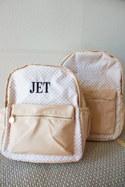 Personalized Tan Checkered Backpack – Standard Size | Back to School Ready