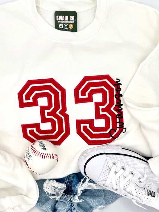 Custom Sports Appliqué Embroidered Number & Name Crewneck Sweatshirt