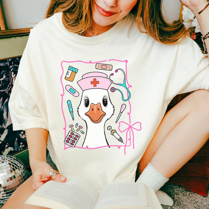 Silly Goose Medical Staff Graphic T-Shirt | Funny Healthcare Worker Tee | Nurse, RT, Tech, CNA Shirt | Hospital Staff Doodle Tee