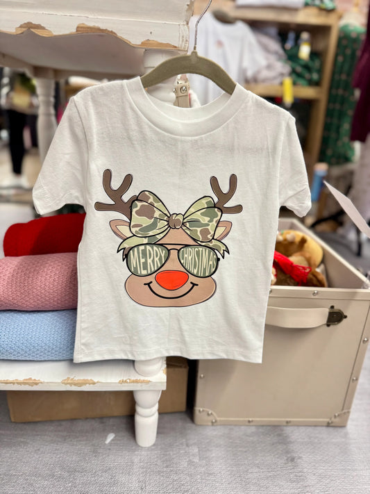 Kids “Merry Christmas” Reindeer Tee – Girl Version 🎀 | Holiday Shirt for Kids | Cute Christmas Outfit | Toddler & Youth Tee