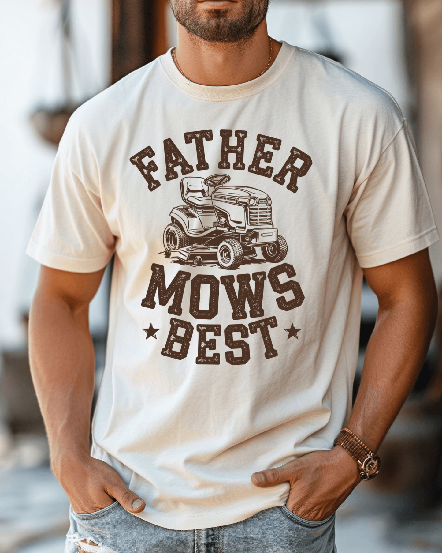 Father Mows Best T-Shirt – Funny Dad Tee | Lawn Care Dad Shirt | Father’s Day Gift | Retro Yardwork Shirt