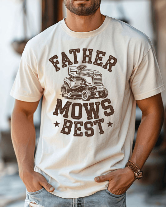 Father Mows Best T-Shirt – Funny Dad Tee | Lawn Care Dad Shirt | Father’s Day Gift | Retro Yardwork Shirt
