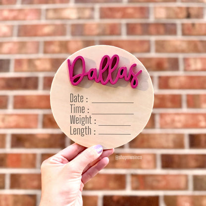 3D Name Baby Arrival Announcement Sign, Baby Name With Birth Stats, Personalized Baby Announcement Sign, Sign for Hospital