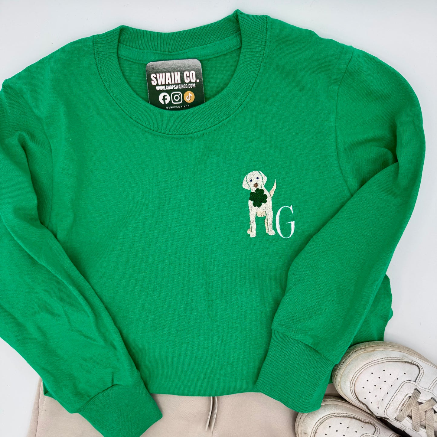 Lucky Pup St. Patrick’s Day Embroidered Long Sleeve Shirt – Personalized Toddler & Boys Shirt