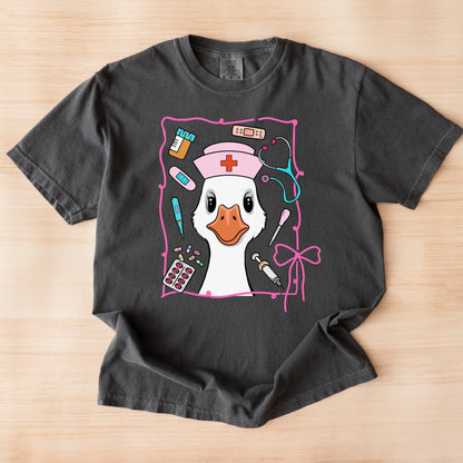 Silly Goose Medical Staff Graphic T-Shirt | Funny Healthcare Worker Tee | Nurse, RT, Tech, CNA Shirt | Hospital Staff Doodle Tee