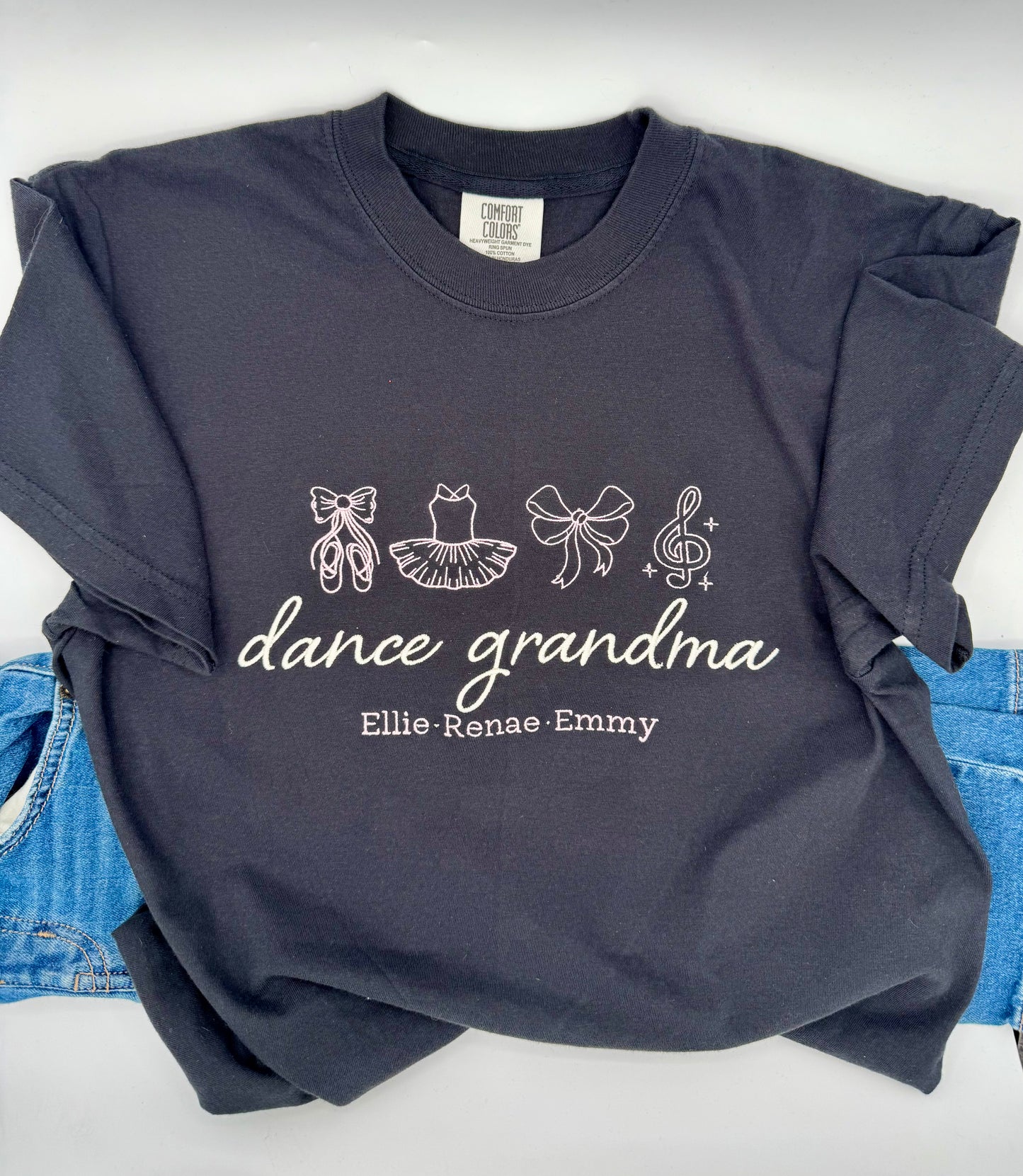 Personalized Dance Grandma Shirt – Embroidered Comfort Colors Tee – Custom Grandma Name Shirt – Recital Gift – Dance Nana T-Shirt