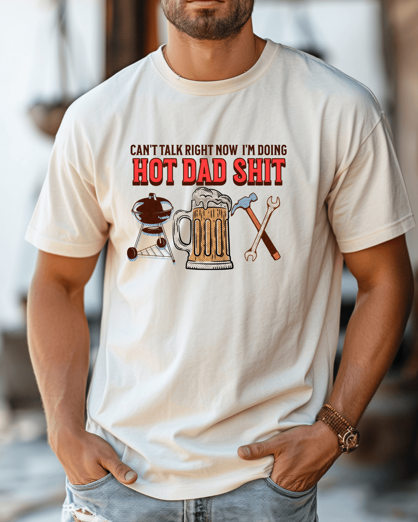 Hot Dad Stuff T-Shirt – Funny Dad Shirt for Grilling, Fixing, Beer Drinking | Father’s Day Gift | Cool Dad Tee