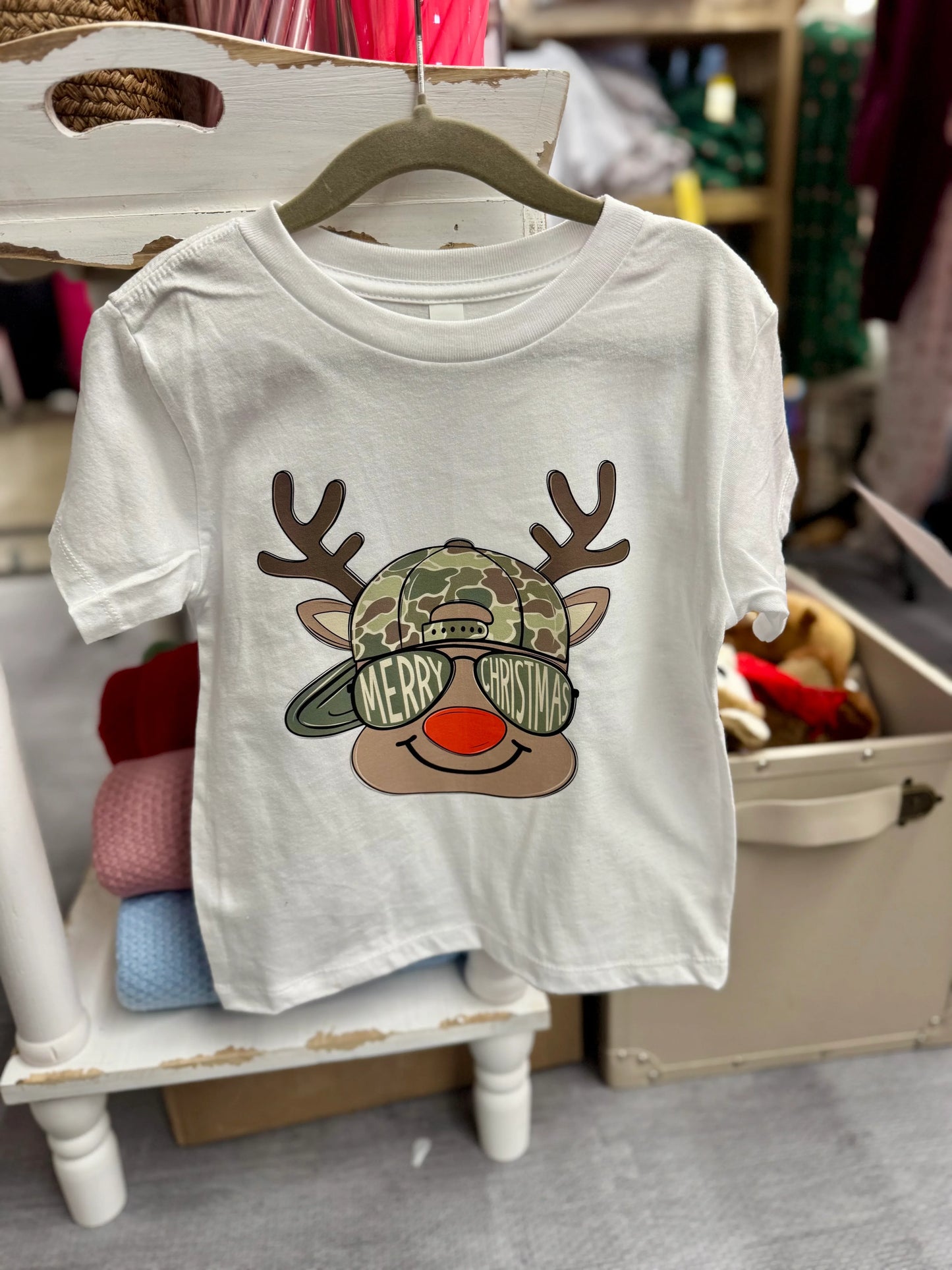 Kids “Merry Christmas” Reindeer Tee – Boy Version 🎅 | Holiday Shirt for Kids | Cute Christmas Outfit | Toddler & Youth Tee