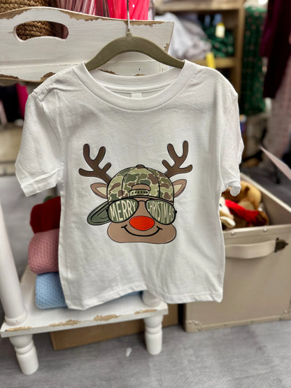 Kids “Merry Christmas” Reindeer Tee – Boy Version 🎅 | Holiday Shirt for Kids | Cute Christmas Outfit | Toddler & Youth Tee