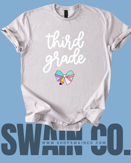 Personalized Pencil Bow T-Shirt – Custom Teacher or Grade Name Tee – Back to School Shirt – Teacher Gift – Student Shirt – Classroom Style