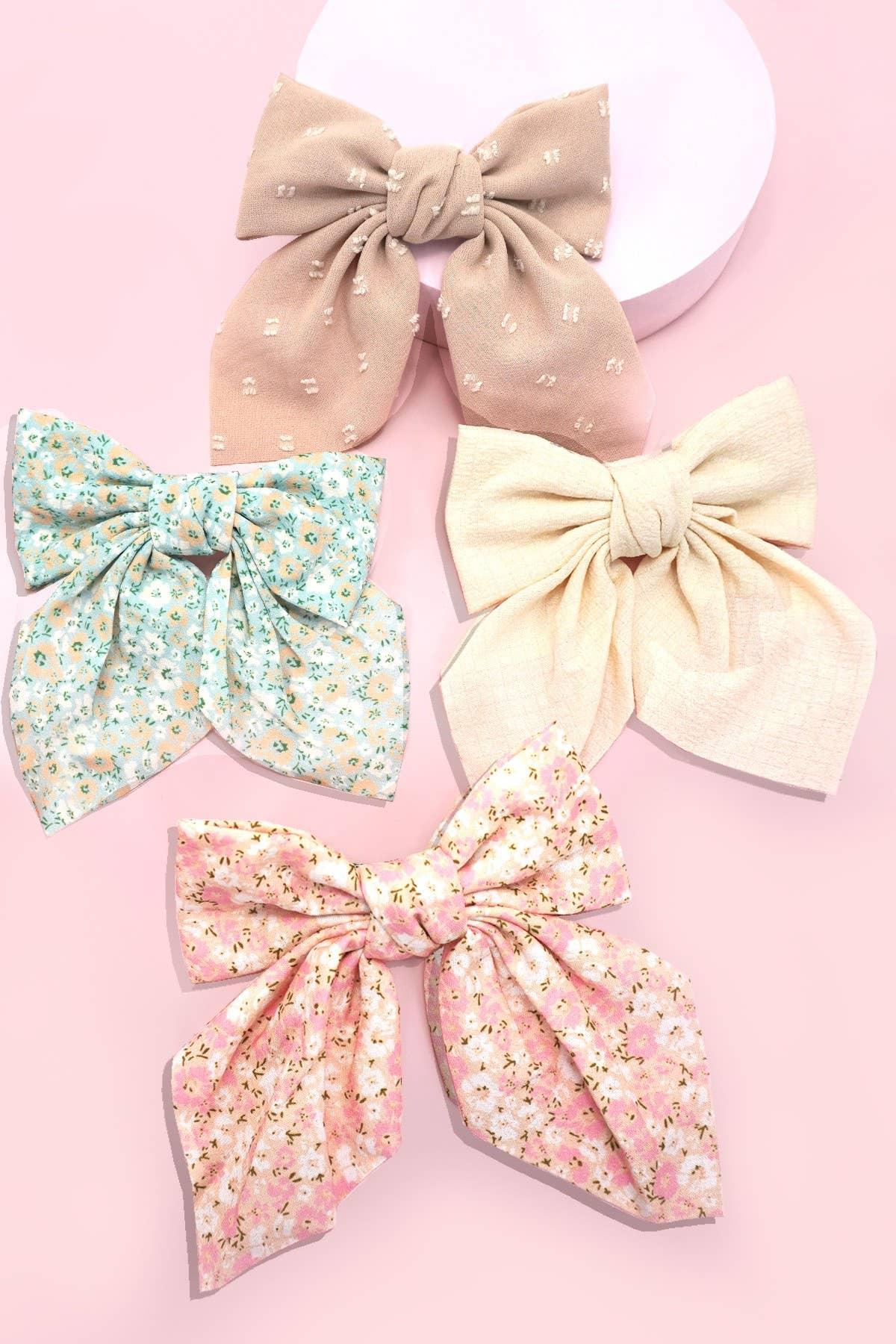 PRETTY DITSY ORGANZA BOW RIBBON HAIR CLIPS | Mint