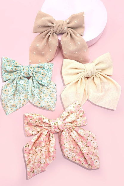 PRETTY DITSY ORGANZA BOW RIBBON HAIR CLIPS | Mint