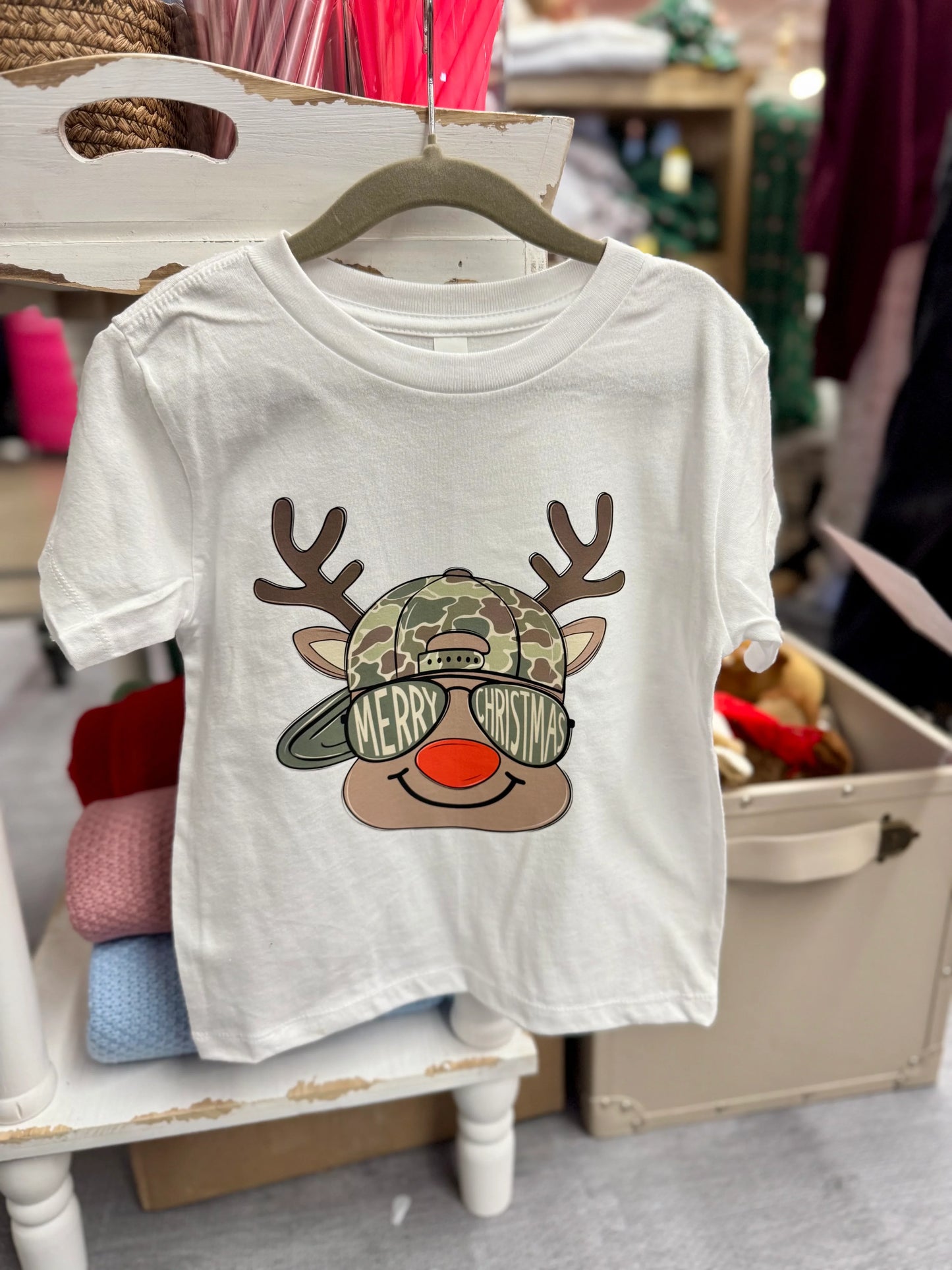 Kids “Merry Christmas” Reindeer Tee – Boy Version 🎅 | Holiday Shirt for Kids | Cute Christmas Outfit | Toddler & Youth Tee