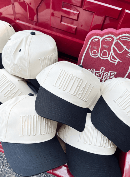 Monochromatic Football Trucker Hat | Puff Embroidery Neutral Game Day Hat | Adjustable Snapback | Vintage Style Baseball Cap