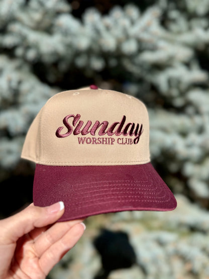 Sunday Worship Club Embroidered Trucker Hat | Christian Trucker Hat | Faith Based Hat
