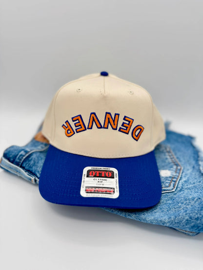 Upside Down “DENVER” Embroidered Trucker Hat – Blue & Orange | Colorado Gift | Game Day Hat | Retro Sports Cap