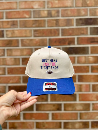 Just Here for the Tight Ends Hat | Football Trucker Hat | Two Tone Pink & Blue Embroidered Cap | Game Day Hat | Fall Hat
