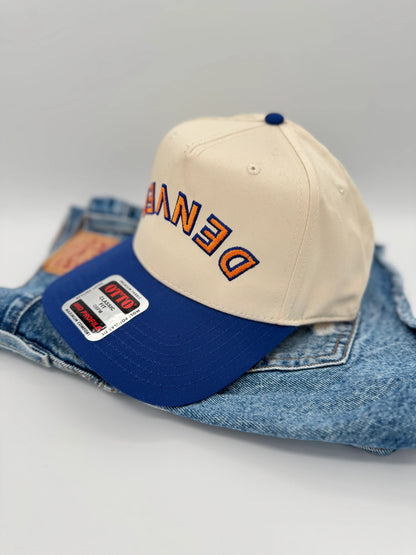 Upside Down “DENVER” Embroidered Trucker Hat – Blue & Orange | Colorado Gift | Game Day Hat | Retro Sports Cap