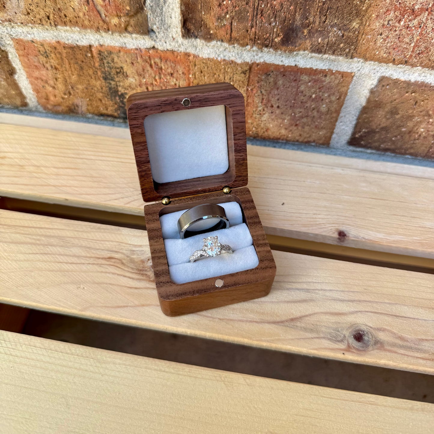 Personalized Wooden Two-Ring Box – Laser Engraved | Custom Ring Holder for Wedding, Engagement, Everyday Keepsake