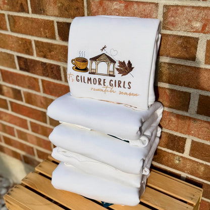 It’s Gilmore Girls Rewatch Season Fall Embroidered Crewneck Sweatshirt – Cozy Autumn Pullover – Rory & Lorelai Inspired – Fall Coffee Crewneck