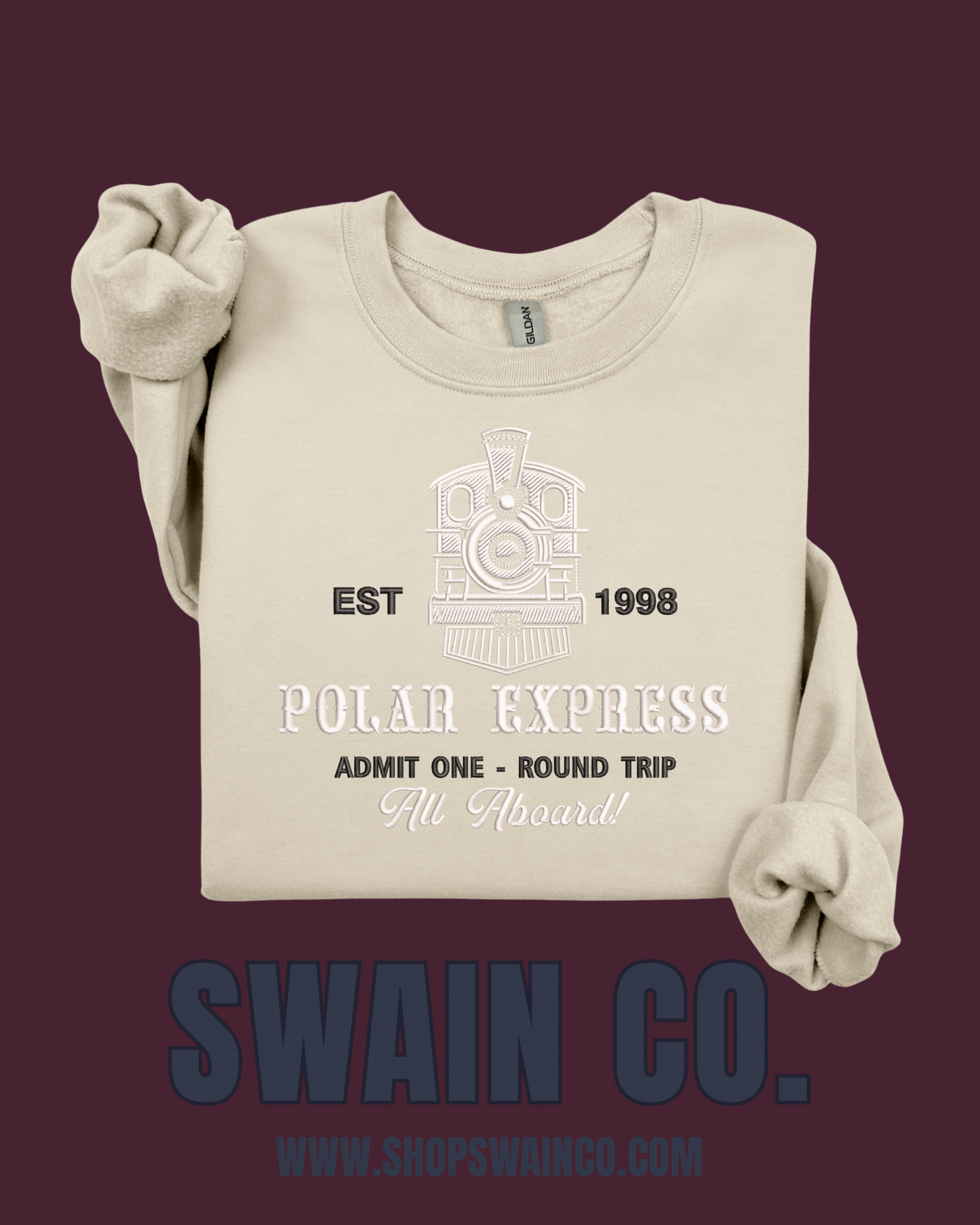 Christmas Train Embroidered Crewneck Sweatshirt | Cozy Holiday Sweatshirt | Retro Christmas Train Embroidery | Christmas Gift for Her or Him