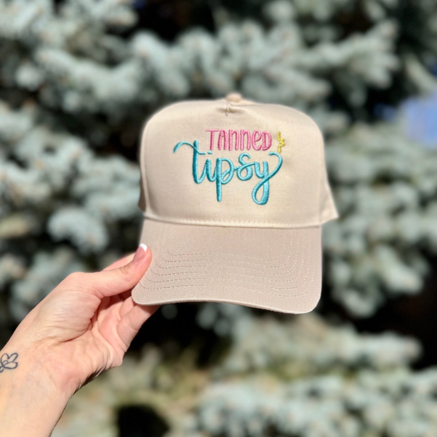 Tanned & Tipsy Embroidered Trucker Hat | Beach Bachelorette Hat | Lake Trip Hat | Girls Trip Baseball Cap