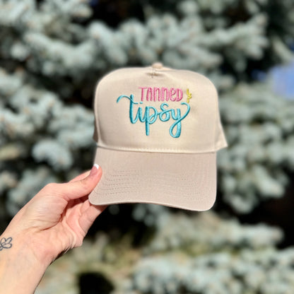 Tanned & Tipsy Embroidered Trucker Hat | Beach Bachelorette Hat | Lake Trip Hat | Girls Trip Baseball Cap