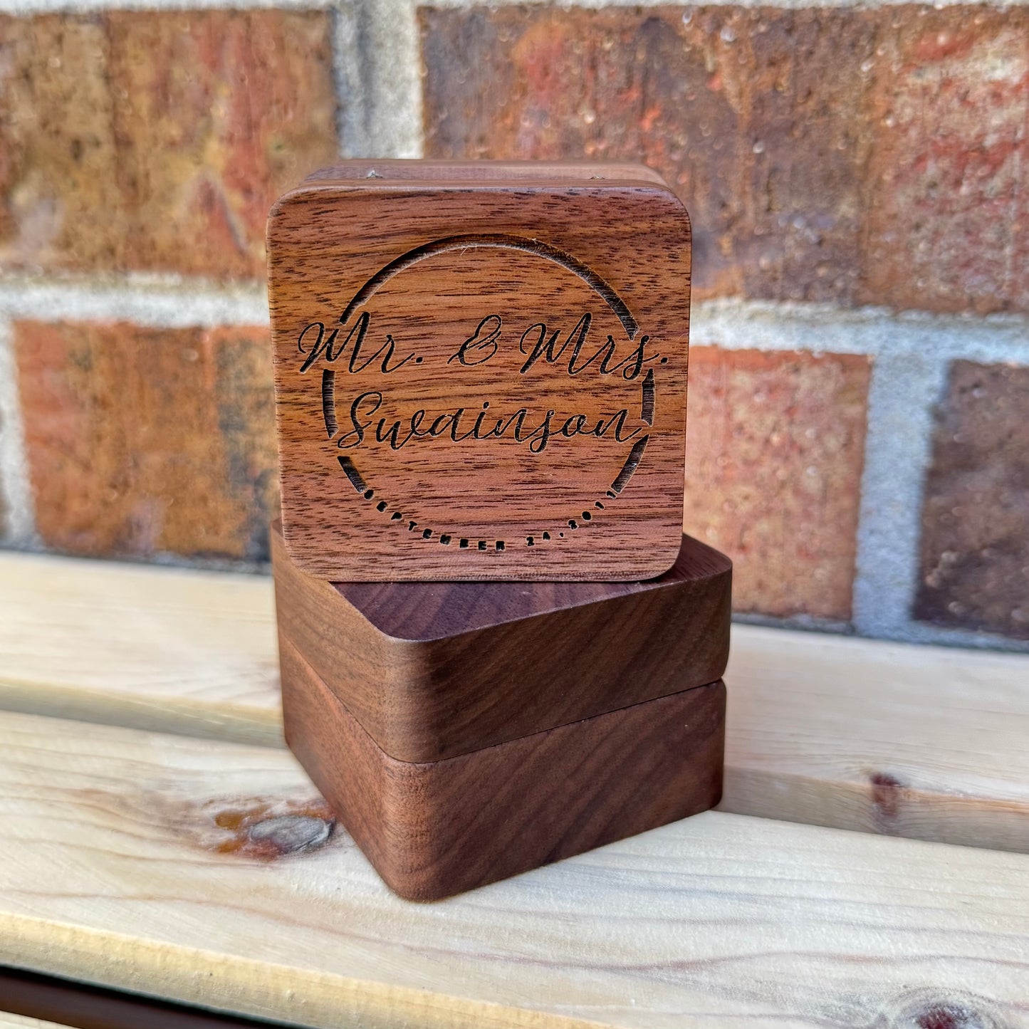 Personalized Wooden Two-Ring Box – Laser Engraved | Custom Ring Holder for Wedding, Engagement, Everyday Keepsake