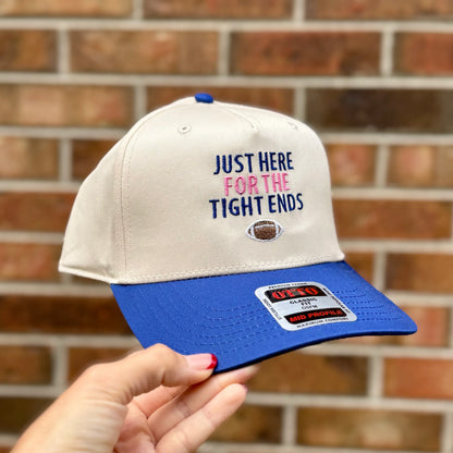 Just Here for the Tight Ends Hat | Football Trucker Hat | Two Tone Pink & Blue Embroidered Cap | Game Day Hat