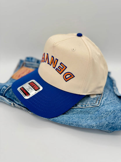 Upside Down “DENVER” Embroidered Trucker Hat – Blue & Orange | Colorado Gift | Game Day Hat | Retro Sports Cap