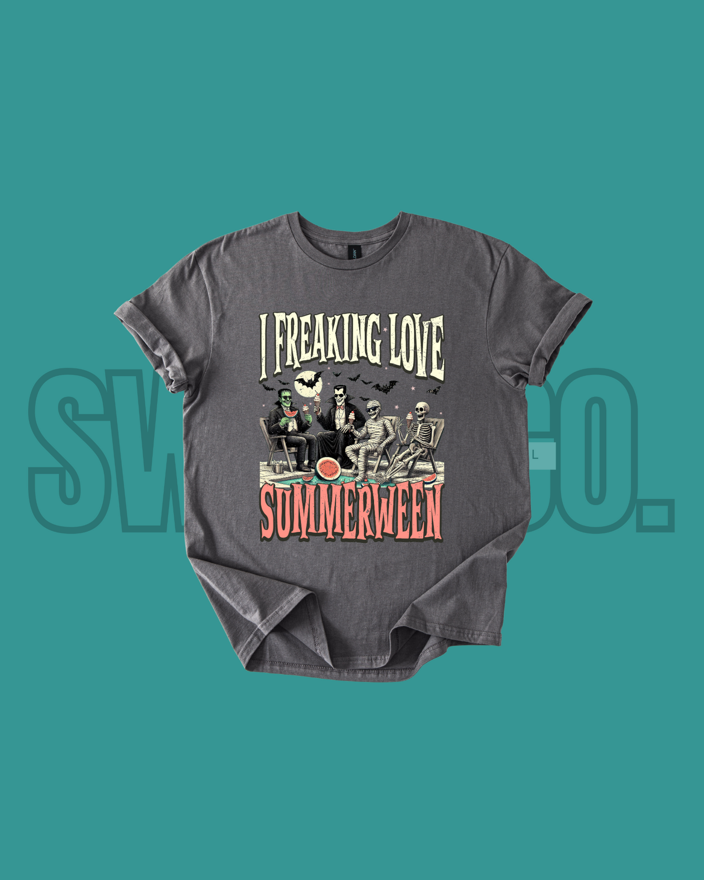 I Freaking Love Summerween T-Shirt | Funny Halloween in Summer Tee | Summer Spooky Season Shirt | Ghosts & Popsicles Graphic Tee