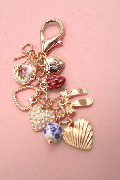 PORCELAIN BOWS HEARTS PEARL STRAWBERRY BAG CHARM