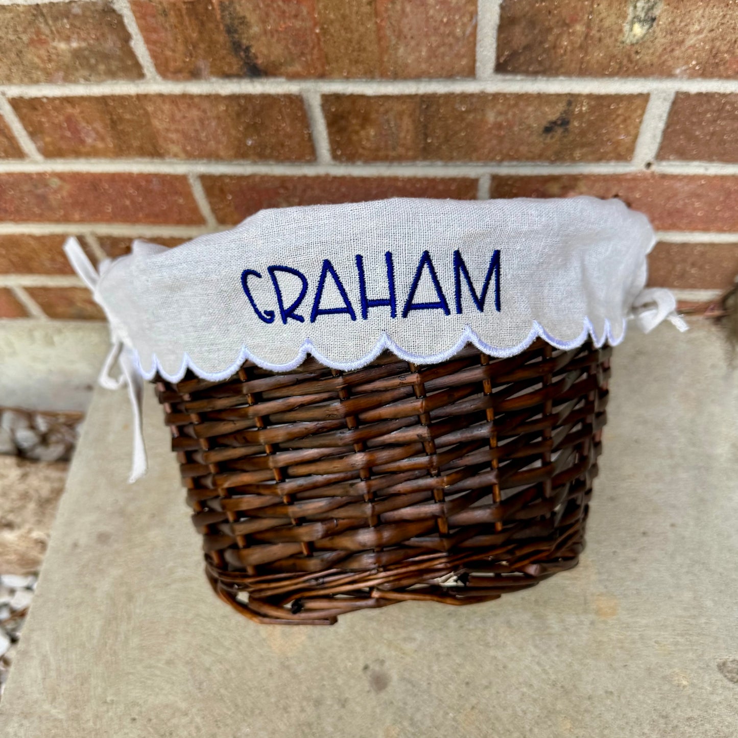 Personalized Easter Basket with Embroidered Scalloped Liner | Wicker Easter Basket | Custom Name Easter Bucket | Keepsake Easter Decor | Kids Easter Gift