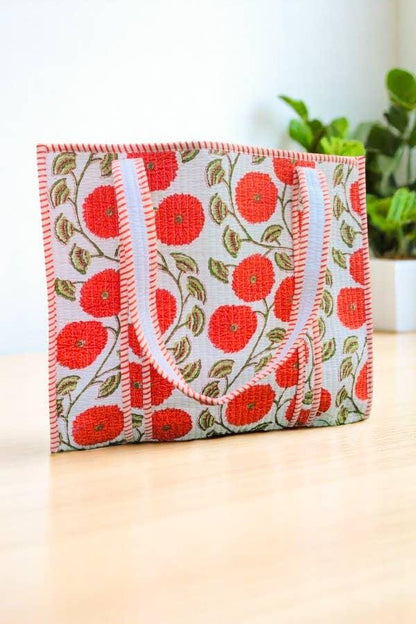 Waylon Orange Floral Print Tote Bag – Personalized Cotton Tote, Work Bag, Custom Name Gift