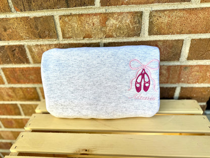 Personalized Ballet Slippers & Bow Embroidered Crewneck Sweatshirt | Custom Dance Name Sweatshirt | Ballet Gift for Dancer | Dance Team Apparel