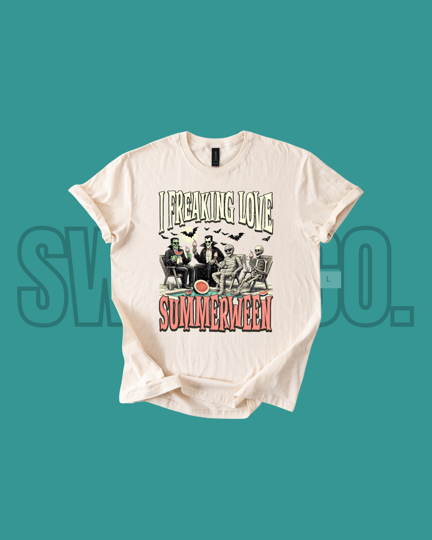 I Freaking Love Summerween T-Shirt | Funny Halloween in Summer Tee | Summer Spooky Season Shirt | Ghosts & Popsicles Graphic Tee