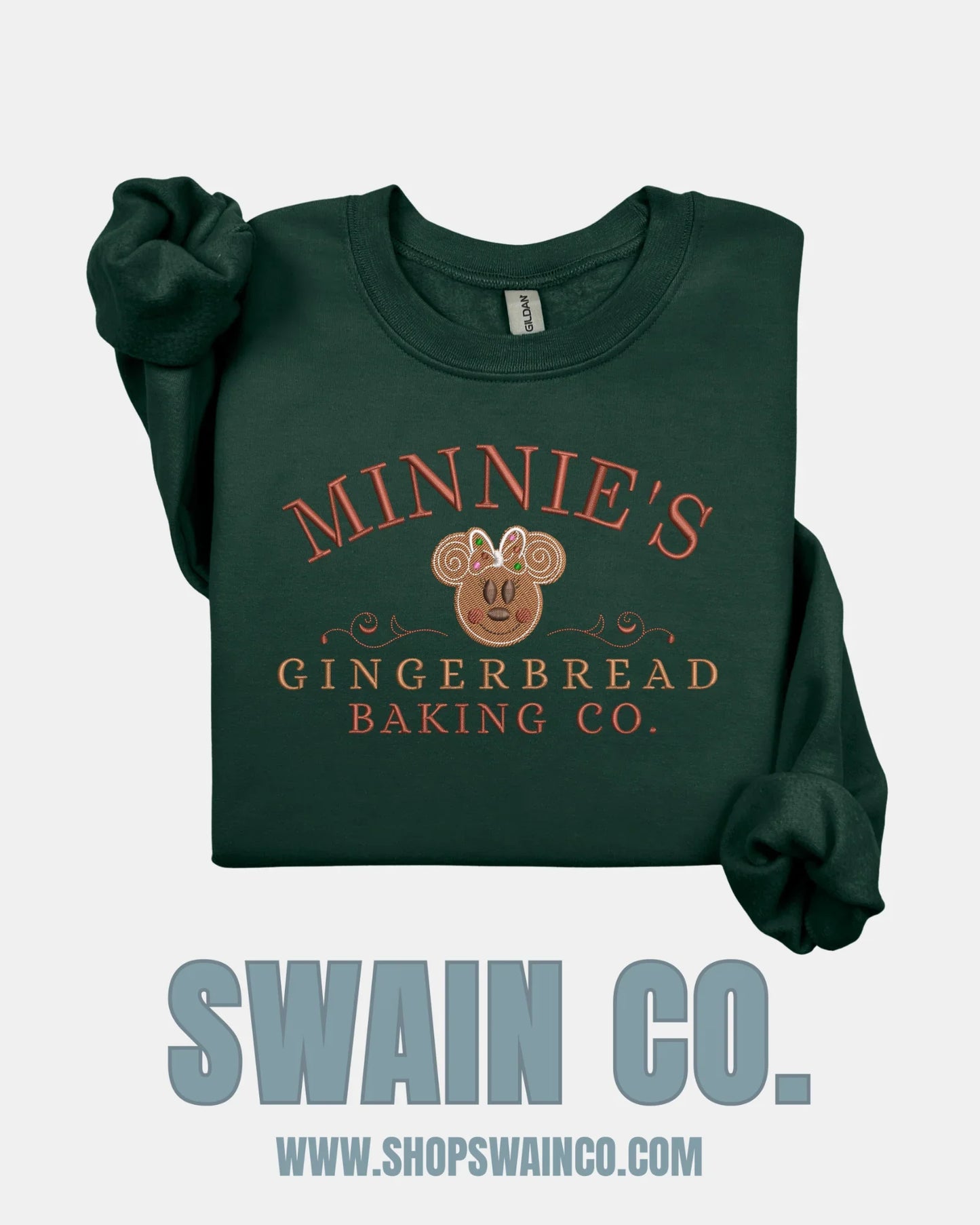 Minnie’s Gingerbread Baking Co. Embroidered Christmas Sweatshirt | Disney Themed Holiday Crewneck | Cozy Gingerbread Sweatshirt | Christmas Gift for Her