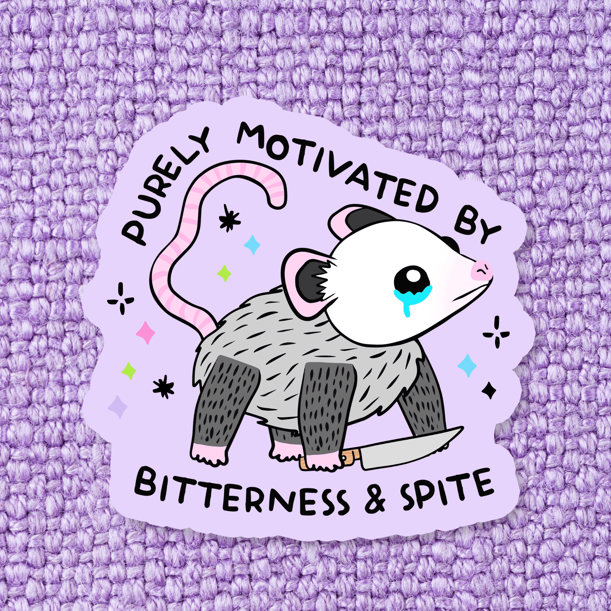 Purely Motivated by Bitterness and Spite Opossum Sticker - Swain Co. Designs & Apparel